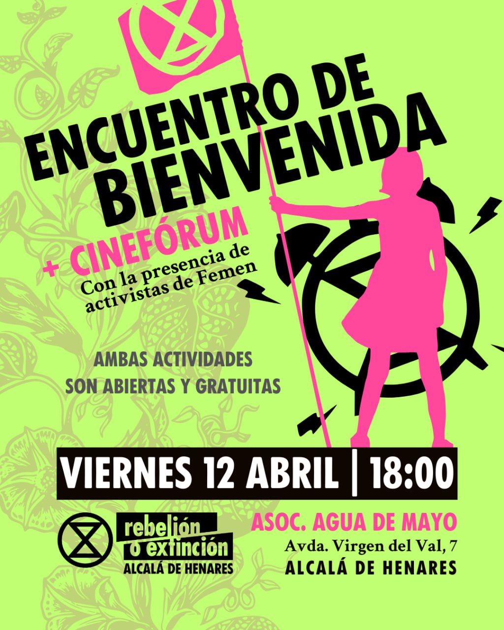 Encuentro de bienvenida más cinefórum con la presencia de activistas de Femen. Viernes 12 de abril a las 18:00h en la Asociación Agua de Mayo de Alcalá de Henares. Ambas actividades son abiertas y gratuitas